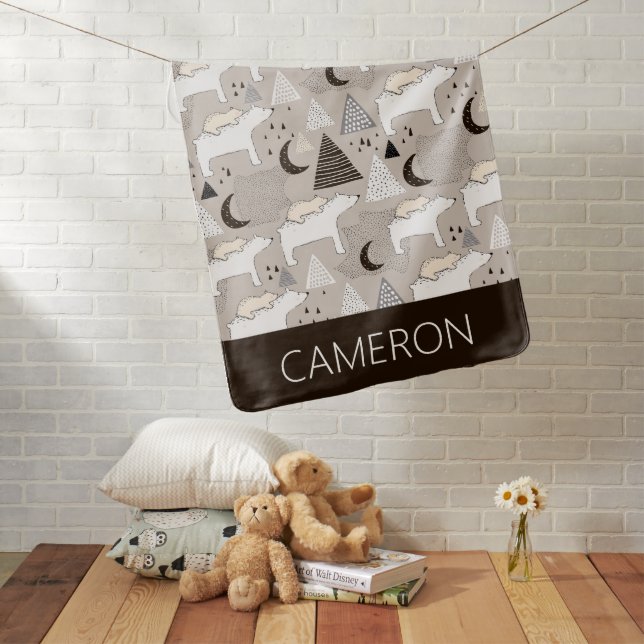 Cute Doodle Woodland Bear Pattern Baby Blanket (In Situ)