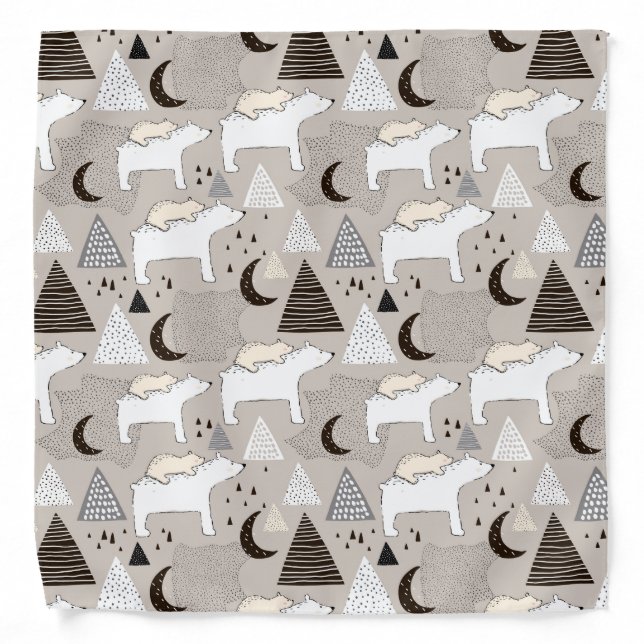 Cute Doodle Woodland Bear Pattern Bandana (Front)