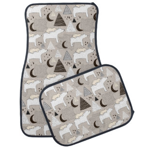 Cute Doodle Woodland Bear Pattern Car Floor Mat