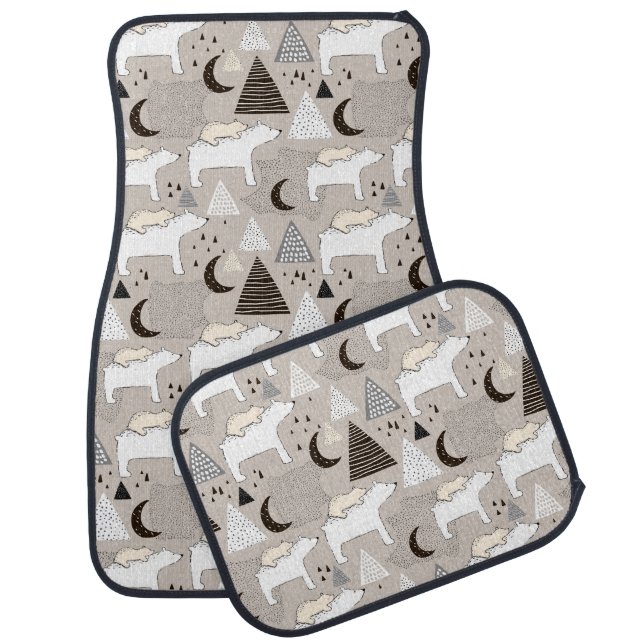 Cute Doodle Woodland Bear Pattern Car Floor Mat (Set)