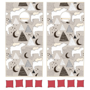 Cute Doodle Woodland Bear Pattern Cornhole Set