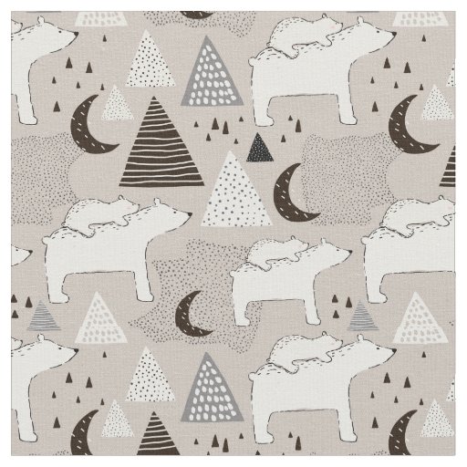 Cute Doodle Woodland Bear Pattern Fabric