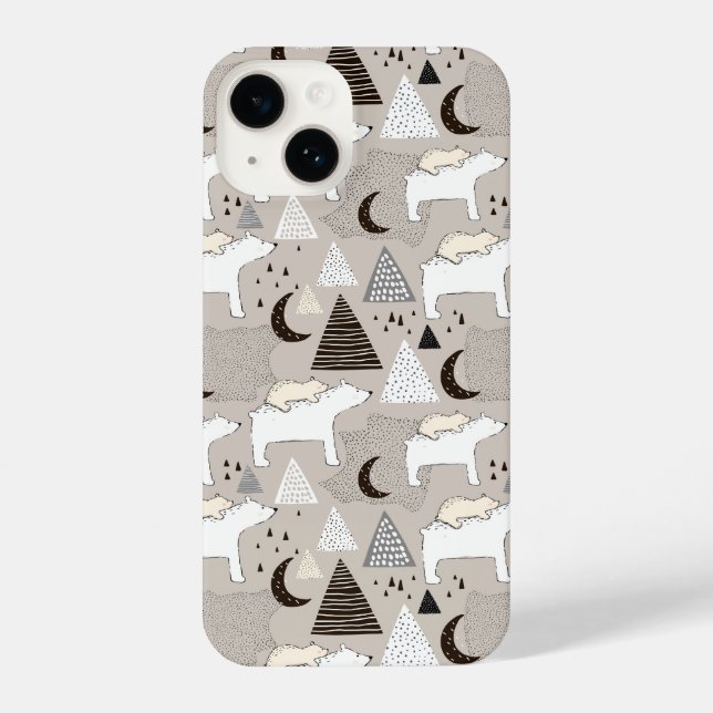 Cute Doodle Woodland Bear Pattern iPhone Case (Back)