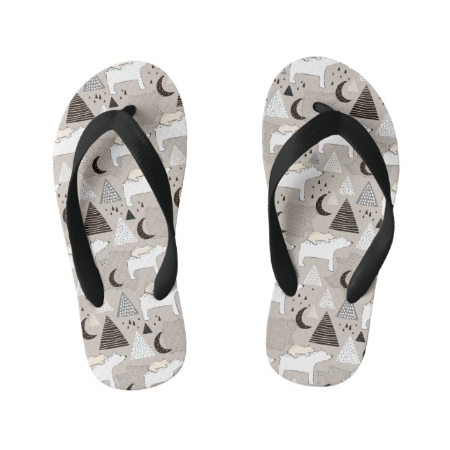 Cute Doodle Woodland Bear Pattern Kid's Flip Flops (Footbed)