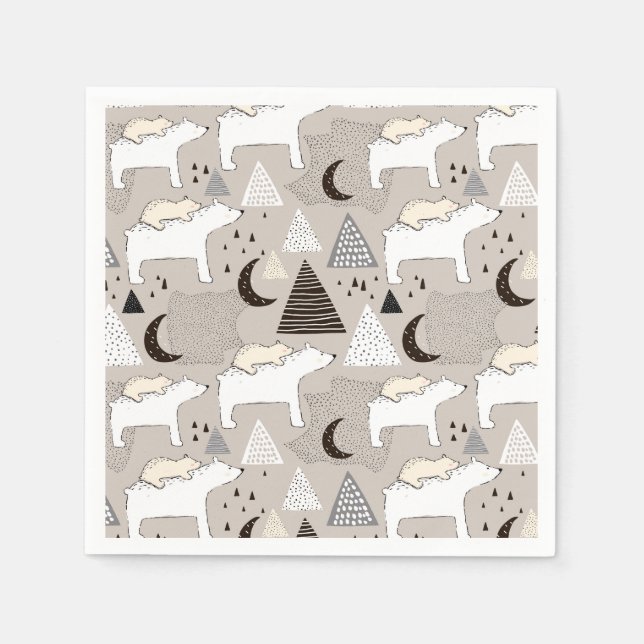 Cute Doodle Woodland Bear Pattern Napkins (Front)