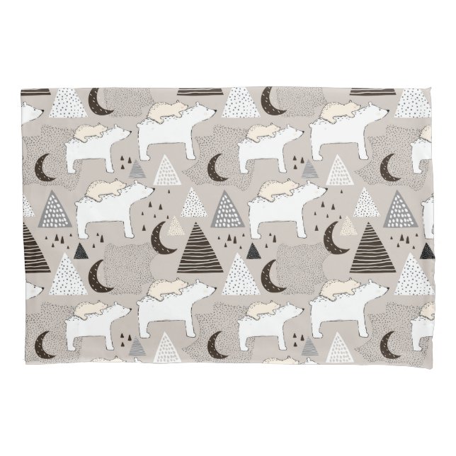 Cute Doodle Woodland Bear Pattern Pillow Case (Front)