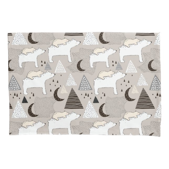 Cute Doodle Woodland Bear Pattern Pillow Case (Front)