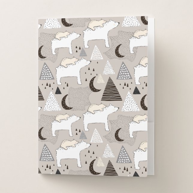 Cute Doodle Woodland Bear Pattern Pocket Folder (Front)