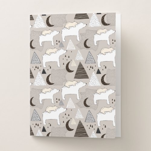 Cute Doodle Woodland Bear Pattern Pocket Folder