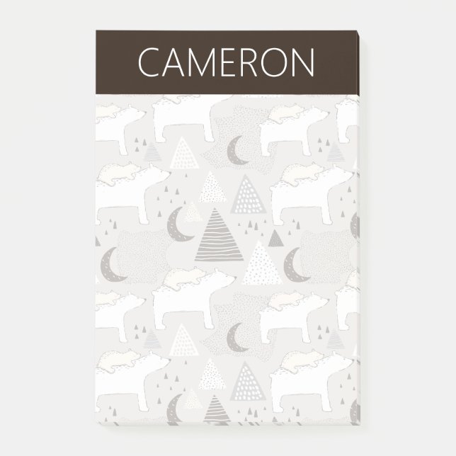 Cute Doodle Woodland Bear Pattern Post-it Notes (Front)