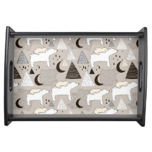Cute Doodle Woodland Bear Pattern Serving Tray