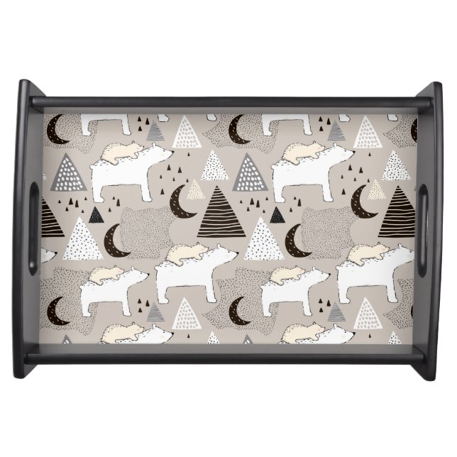 Cute Doodle Woodland Bear Pattern Serving Tray (Front)