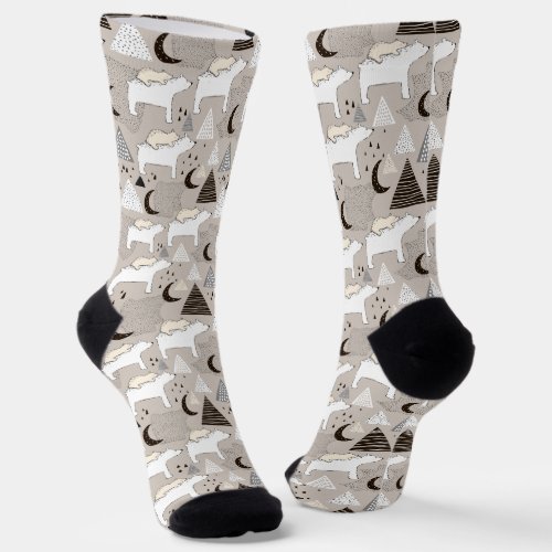 Cute Doodle Woodland Bear Pattern Socks