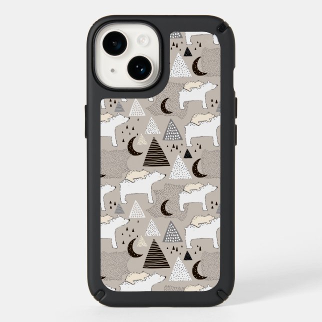 Cute Doodle Woodland Bear Pattern Speck iPhone Case (Front)