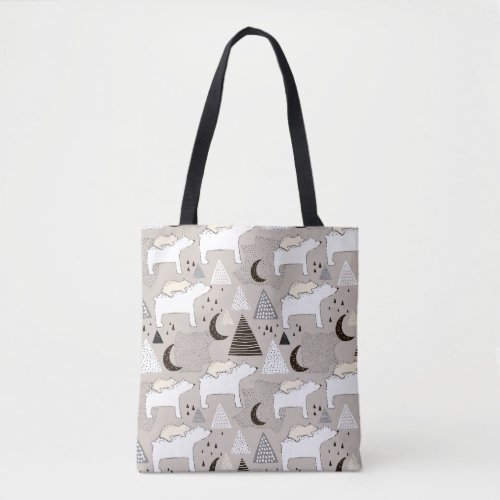 Cute Doodle Woodland Bear Pattern Tote Bag