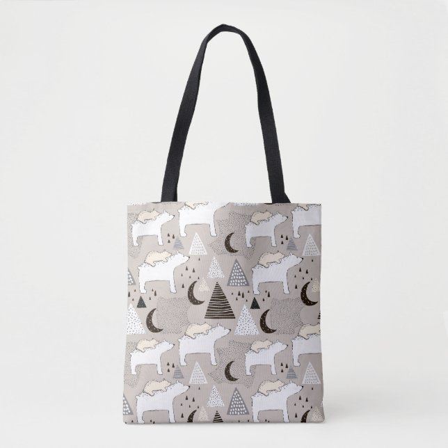 Cute Doodle Woodland Bear Pattern Tote Bag (Front)