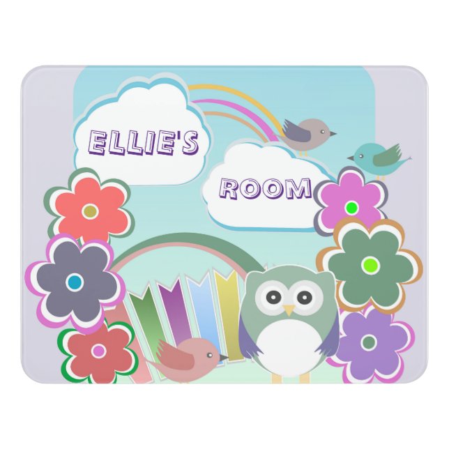 Cute door sign with flowers, birds, owl and clouds (Contemporary Front)