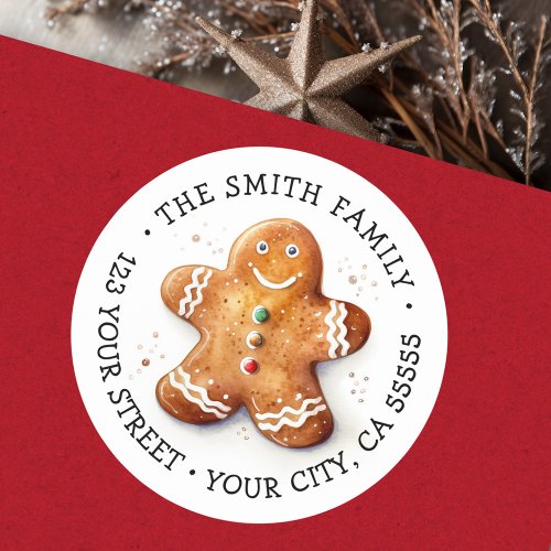 Cute dopey gingerbread man return address classic round sticker