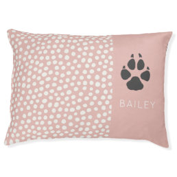 Cute Dot Pattern Light Peach Dog Name Pet Bed