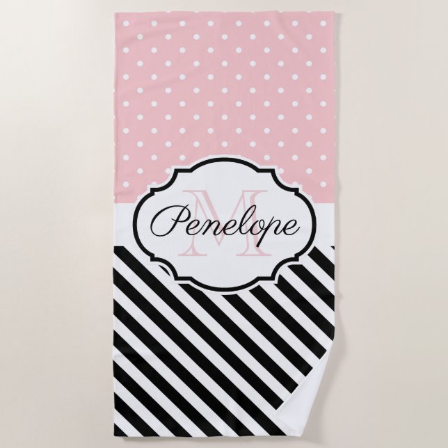 Cute Dots and Stripes Beach Towel (Front)