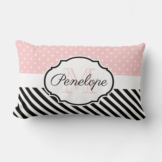 Cute Dots and Stripes Lumbar Pillow (Front)