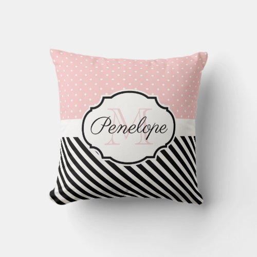 Cute Dots and Stripes Throw Pillow