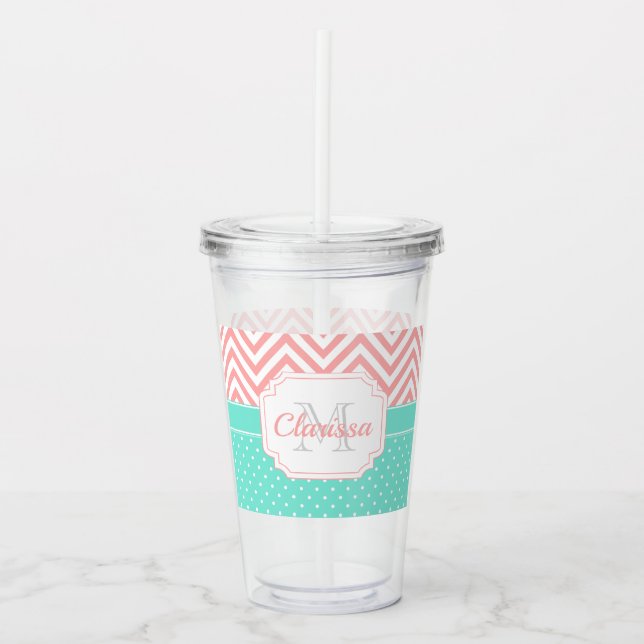 Cute Dots & Chevron Acrylic Tumbler (Front)