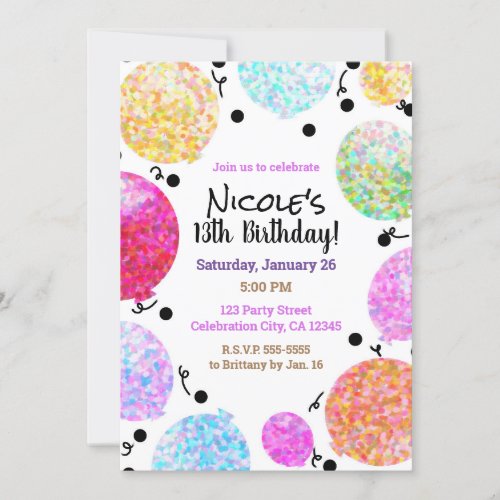 Cute Dots Party Balloons Birthday Celebration Invitation