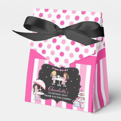 Cute Dots Pink Girls Tea Party Birthday Thank You Favor Boxes