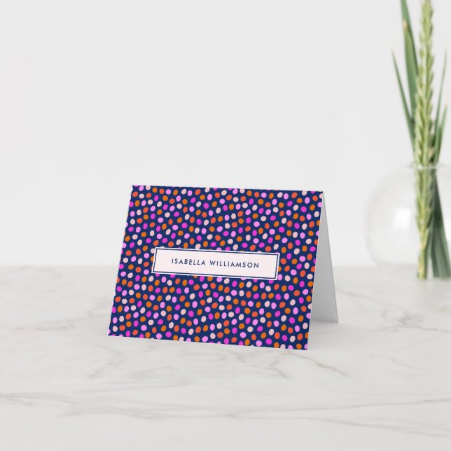 Cute Dots Spots Bright Blue Purple Personalized Note Card (Front)