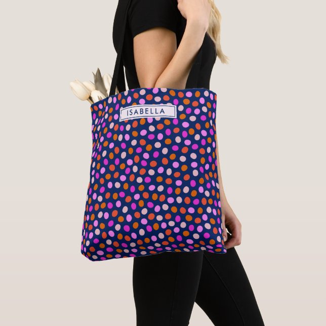 Cute Dots Spots Bright Blue Purple Personalized Tote Bag (Close Up)