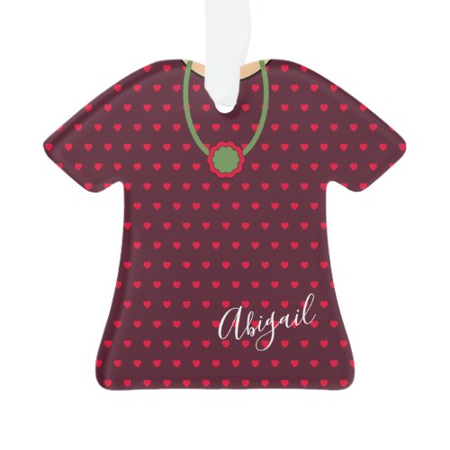 Cute Dotted Hearts Folk Art Dress Christmas TShirt Ornament