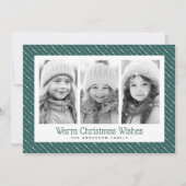 Cute dotted stripes merry Christmas 3 photos green Holiday Card (Front)