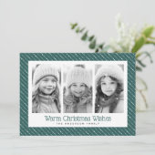 Cute dotted stripes merry Christmas 3 photos green Holiday Card (Standing Front)