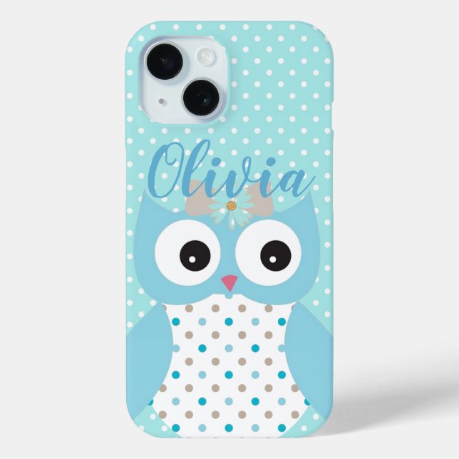 Cute Dotty Blue Owl Art Personalised Case-Mate iPhone Case (Back)