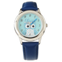 Cute Dotty Blue Owl Art Personalised Girls Watch