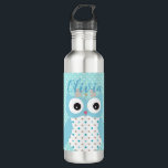 Cute Dotty Blue Owl Art Personalised Stainless Steel Water Bottle<br><div class="desc">Adorable owl art and polka dot pattern on personalised bottle.</div>