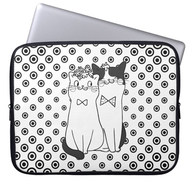 Cute Dotty Cats Couple in Love Laptop Sleeve (Front)