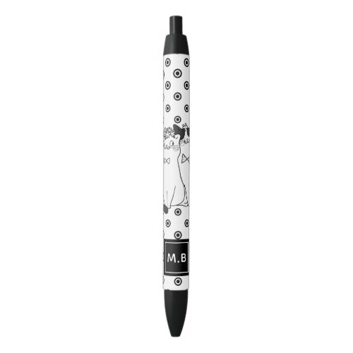 Cute Dotty Cats in Love Monogram Black Ink Pen