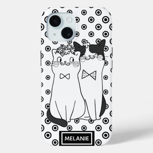 Cute Dotty Cats in Love Personalised iPhone 15 Case