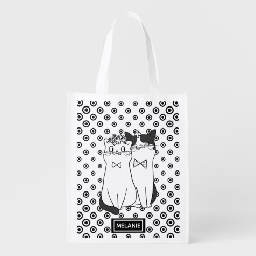 Cute Dotty Cats in Love Personalised Grocery Bag
