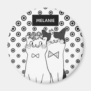Cute Dotty Cats in Love Personalised Magnet