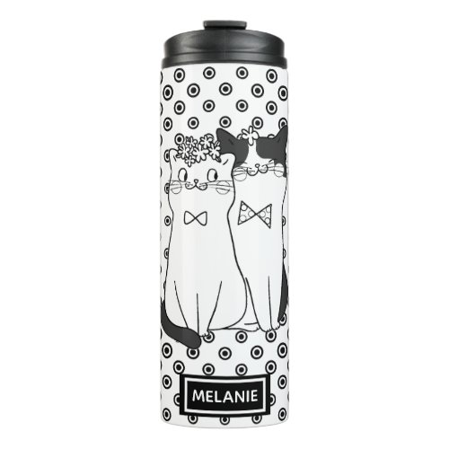 Cute Dotty Cats in Love Personalised Thermal Tumbler