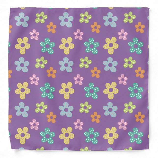 Cute Dotty Flower Pattern Purple Bandana (Front)