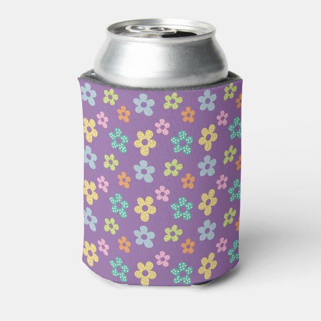 Cute Dotty Flower Pattern Purple Can Cooler (Can Back)