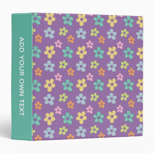 Cute Dotty Flower Pattern Purple Custom Text 3 Ring Binder