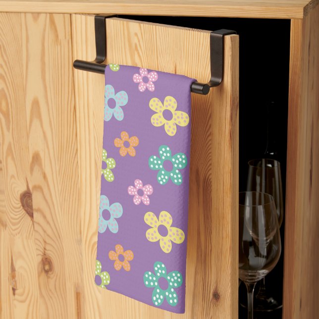 Cute Dotty Flower Pattern Purple Kitchen Towel (Thirds Fold)