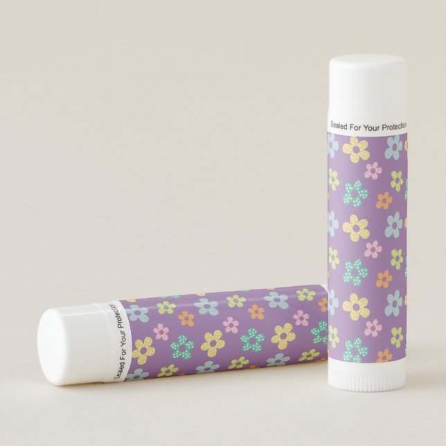 Cute Dotty Flower Pattern Purple Lip Balm (Front)