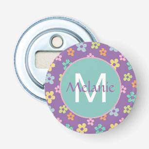 Cute Dotty Flower Pattern Purple Personalised Bottle Opener