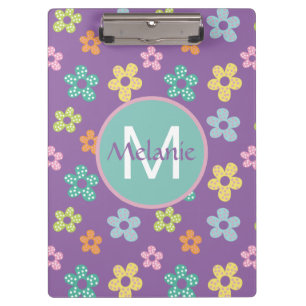 Cute Dotty Flower Pattern Purple Personalised Clipboard